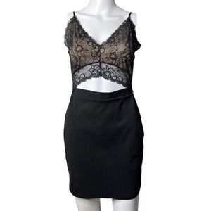 Windsor Lace V Neck Cut Out Mini Dress Black & Nude Size Medium